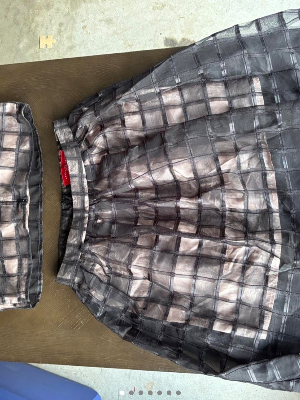 Sheer Grid-Pattern Top and Midi Skirt Set in Black and Nude